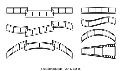 Quadros vazios de tiras de filme de diferentes formas isolados no fundo branco. Fita de diferentes formas. Ilustração vetorial