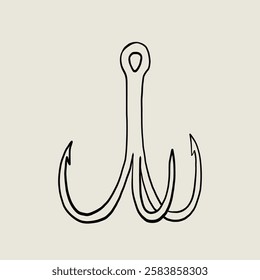 Empty Fish Hook Sketch Element. Fishhook Isolated Bait. Vector Line Clipart