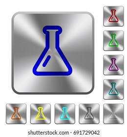 Empty flask engraved icons on rounded square glossy steel buttons