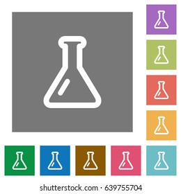 Empty flask flat icons on simple color square backgrounds