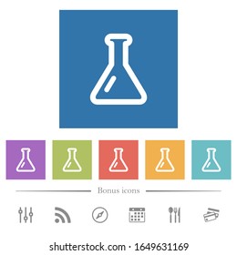 Empty flask flat white icons in square backgrounds. 6 bonus icons included.