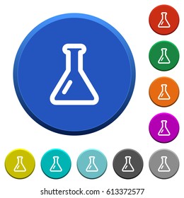Empty flask round color beveled buttons with smooth surfaces and flat white icons