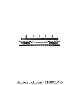 Empty flatcar hand drawn outline doodle icon. Open platform and cargo wagon, delivery and railroad concept. Vector sketch illustration for print, web, mobile and infographics on white background.