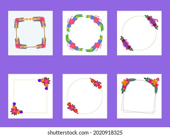 Empty Floral Frame Collection On White Background.