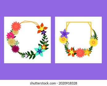 Empty Floral Frame Collection On White Background.