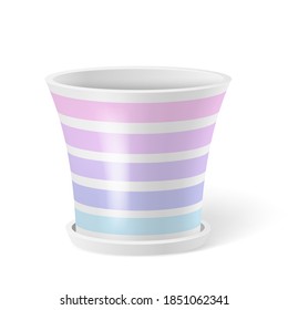 Empty flower pot isolated on white background. Cute flowerpot template for home design. 3d realistic vector illustration