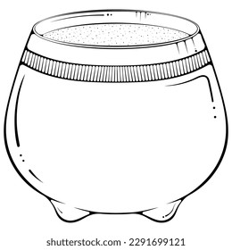 Grano de flores vacío. Plantador para plantas interiores. Ilustraciones negras vectoriales en forma de dibujo a mano estilo doodle aislado en blanco. Herramientas de jardín.