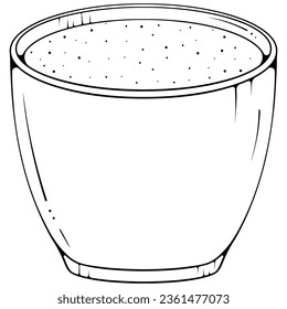 Empty flower pot for succulent. Planter for indoor plants. Vector black illustrations in hand drawn sketch doodle style isolated on white. Garden tools.