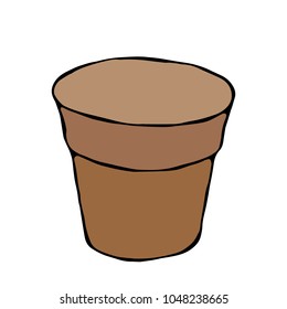 Empty Flower Seeding Pot. Flowerpot for Sprouting Seeds. Growing Sprouts Background. Gardening Hobby Hand Drawn Illustration. Savoyar Doodle Style.