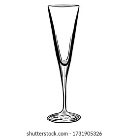 Empty flute glass hand drawn vector illustration isolated on white background 