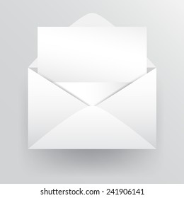 Empty fold letter paper inside white envelope. Vector design illustration.