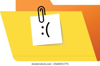 An empty folder illustration with a sad face note attached, representing no files or missing data. Vibrant and clean design suitable for editorial and commercial use."

