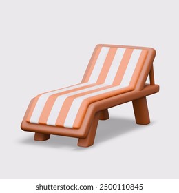 Empty folding sunbed, lounge. Striped beach furniture for comfortable rest, sunbathing