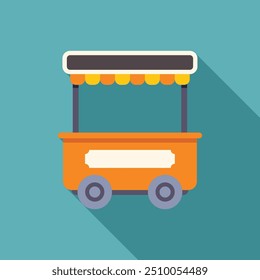 Empty food cart with its sunshade up is waiting for the street food market to open