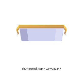 Empty food container with lid, flat vector illustration isolated on white background. Transparent plastic or glass lunch box for food storage or freezing.