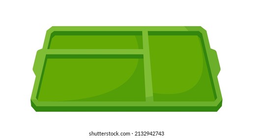 Bandeja de comida vacía, Cocina rectangular de plástico con lugares separados para diferentes comidas. Platos para la cena, Dish para el Café, Canteen, Restaurante Aislado de fondo blanco. Ilustración del vector de dibujos animados