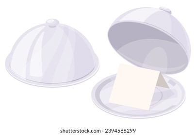 Empty food trays. Metal trays with a lid for serving dishes in cafes and restaurants. Vector illustration