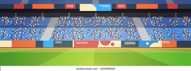 empty football stadium field arena filled tribunes before start match flat banner