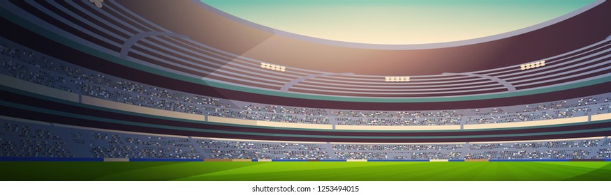 empty football stadium field view sunset flat banner