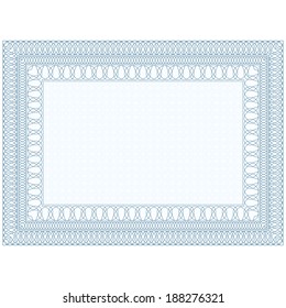 The empty form for the certificate, or the document. Guilloche border.