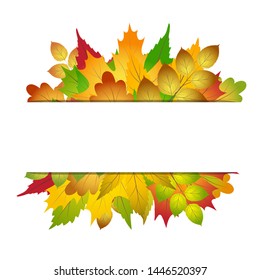 Empty frame border with bright colorful autumn leaves collection on white, stock vector illustration