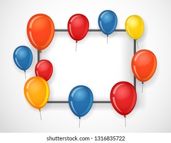 Empty frame with color balloons. Party announcement vector template