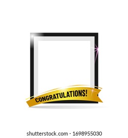 Empty frame with congratulation ribbon vector isolated on white background