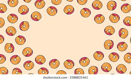 an empty frame with donuts and a cake. advertisement. space for the text. advertisement. Beautiful sweet pattern. a sweet donut. A pattern for packing sweets. package. let's apply a beautiful pattern.