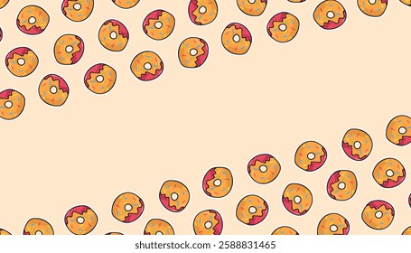 an empty frame with donuts and a cake. advertisement. space for the text. advertisement. Beautiful sweet pattern. a sweet donut. A pattern for packing sweets. package. let's apply a beautiful pattern.