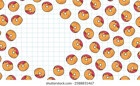 an empty frame with donuts and a cake. advertisement. space for the text. advertisement. Beautiful sweet pattern. a sweet donut. A pattern for packing sweets. package. let's apply a beautiful pattern.