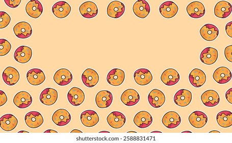 an empty frame with donuts and a cake. advertisement. space for the text. advertisement. Beautiful sweet pattern. a sweet donut. A pattern for packing sweets. package. let's apply a beautiful pattern.