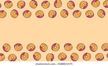 an empty frame with donuts and a cake. advertisement. space for the text. advertisement. Beautiful sweet pattern. a sweet donut. A pattern for packing sweets. package. let's apply a beautiful pattern.