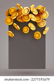 Empty frame with flying golden coins. Vector illustration