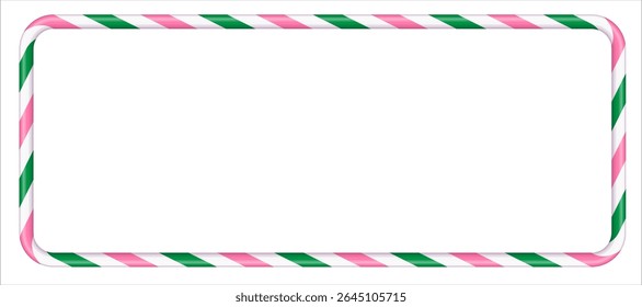 Empty frame in the form of Christmas candy striped cane, horizontal format. Holiday banner xmas . Vector illustration isolated, on white background