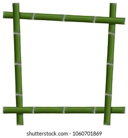 Empty frame with green bamboo stalks isolated on white background, vector illustration.