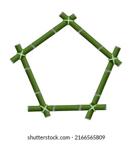Empty frame with green bamboo stalks isolated on white background, vector illustration.