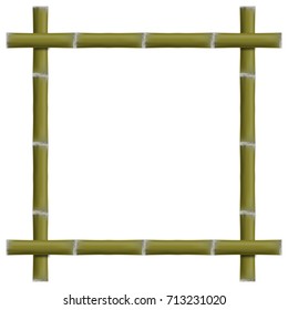 Empty frame with green bamboo stalks isolated on white background, vector illustration.
