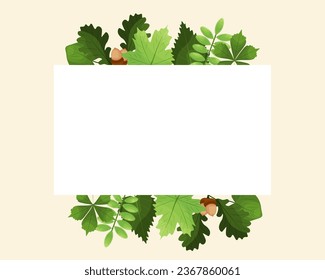 empty frame with green forest leaves. vector illustration. place for text
