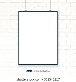 empty frame hanging on the brick wall background