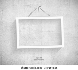Empty frame hanging on the stone wall. EPS 10 vector illustration