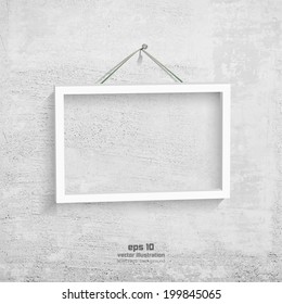 Empty frame hanging on the stone wall. EPS 10 vector illustration