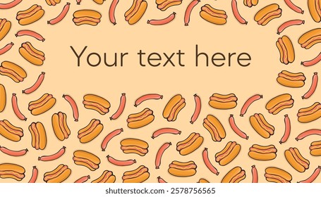 an empty frame with hot dogs. a frame for fast food frame. advertising. a frame of hot dogs. a template for flyers. fast food. a hot dog. fast food. vector. order a discounted lunch.