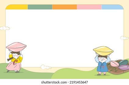 Ilustración de cuadro vacía con niños sosteniendo songpyeon.