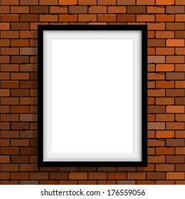 Empty frame on brown brick wall. 