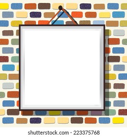 empty frame on colorful bricks wall