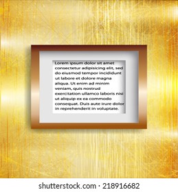 Empty frame on the golden background. Vector illustration. 