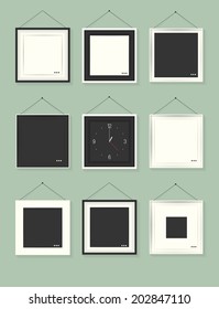 Empty frame with on green background Watch in frame. vector illustration