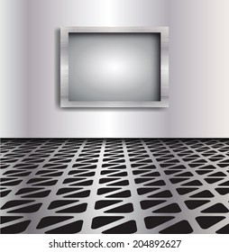 Empty frame on the metal background. Vector illustration.  