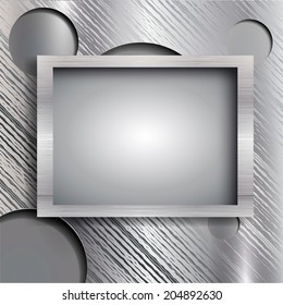 Empty frame on the metal background. Vector illustration.  