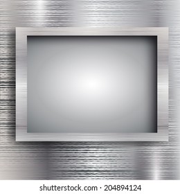 Empty frame on the metal background. Vector illustration.  